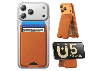 5-Card Leather Magnetic Wallet with RFID Blocking and Kickstand for iPhone 12-17 Series (Support OEM/ODM)